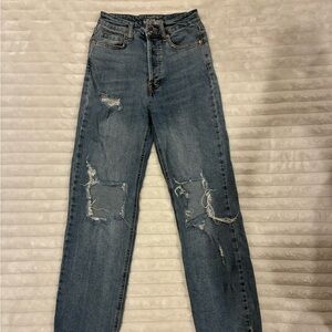 Wild Fable High Rise Straight Blue Denim Distressed Jeans